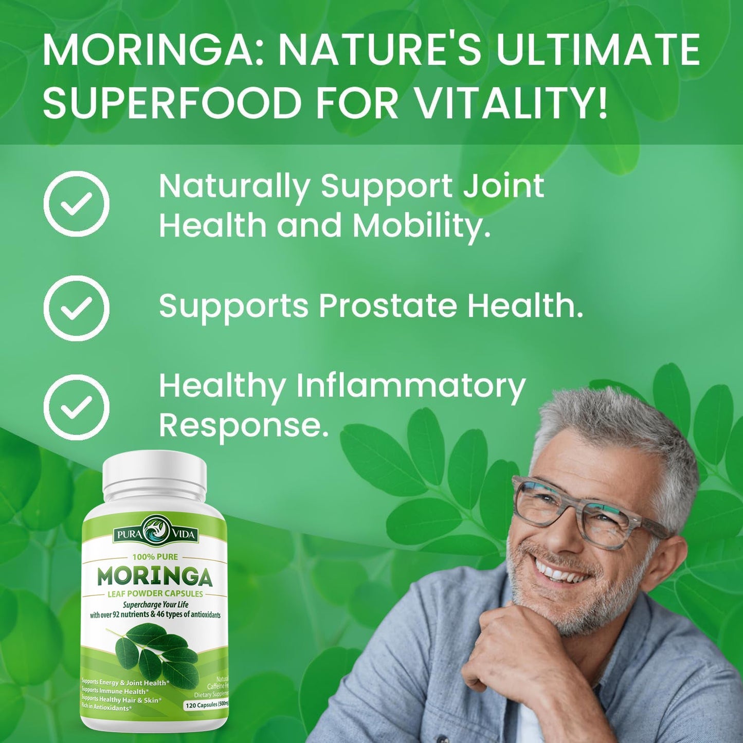 Moringa Leaf Powder Capsules Pura Vida 500mg (120 Capsules)